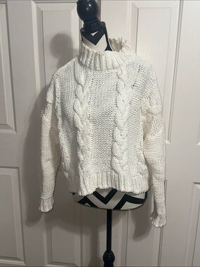 Altar'd State Cream Chunky Cable Knit Turtleneck Sweater